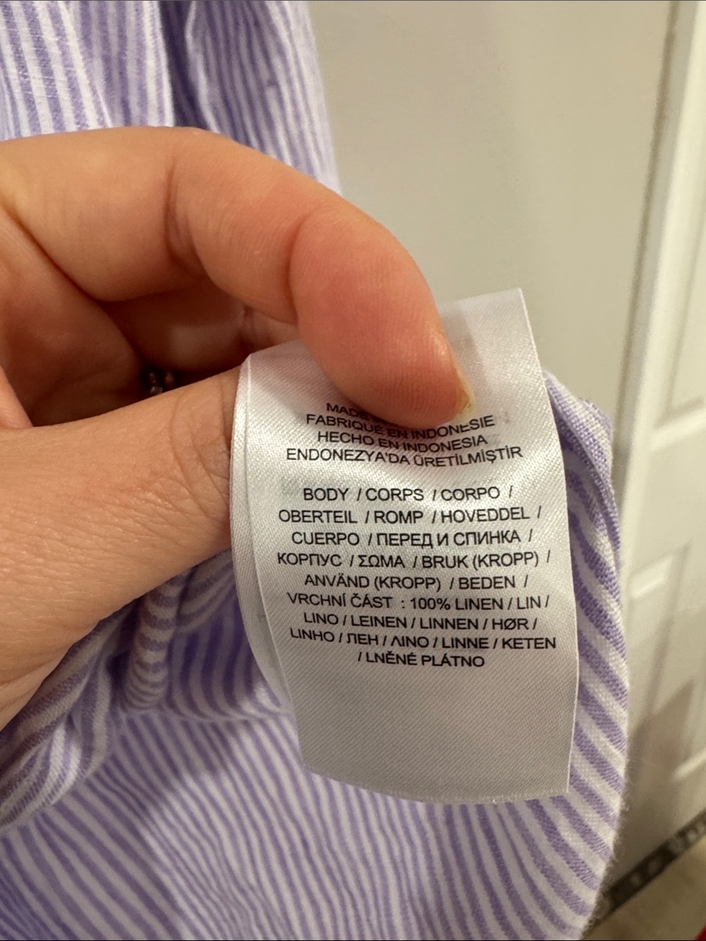 Ralph Lauren womens Lavender linen and White Striped long sleeve Button-Up Shirt - Picture 6 of 6